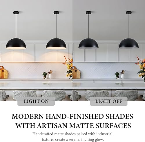 Miniatura 7 de Iluminación colgante industrial para isla de cocina, lámpara colgante de cúpula de metal blanco y negro de 16 pulgadas, lámpara colgante de granja