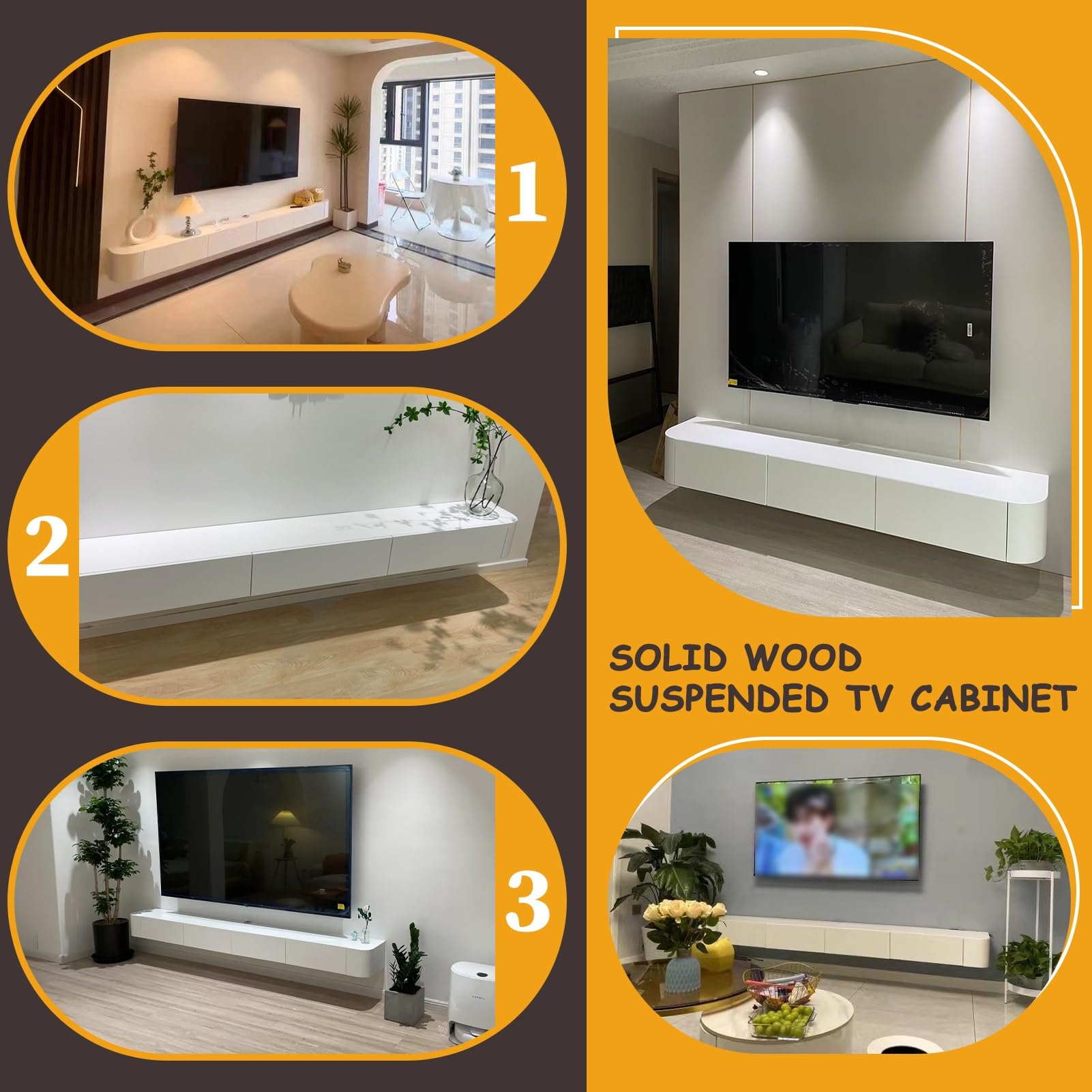 Mobile TV Moderno Sospeso Con Portaoggetti - Console Multimediale Montata A Parete Per Soggiorno E Camera Da Letto - Mobile TV Elegante Con Ripiani Aperti E Scomparti Nascosti(bianca,260cm)