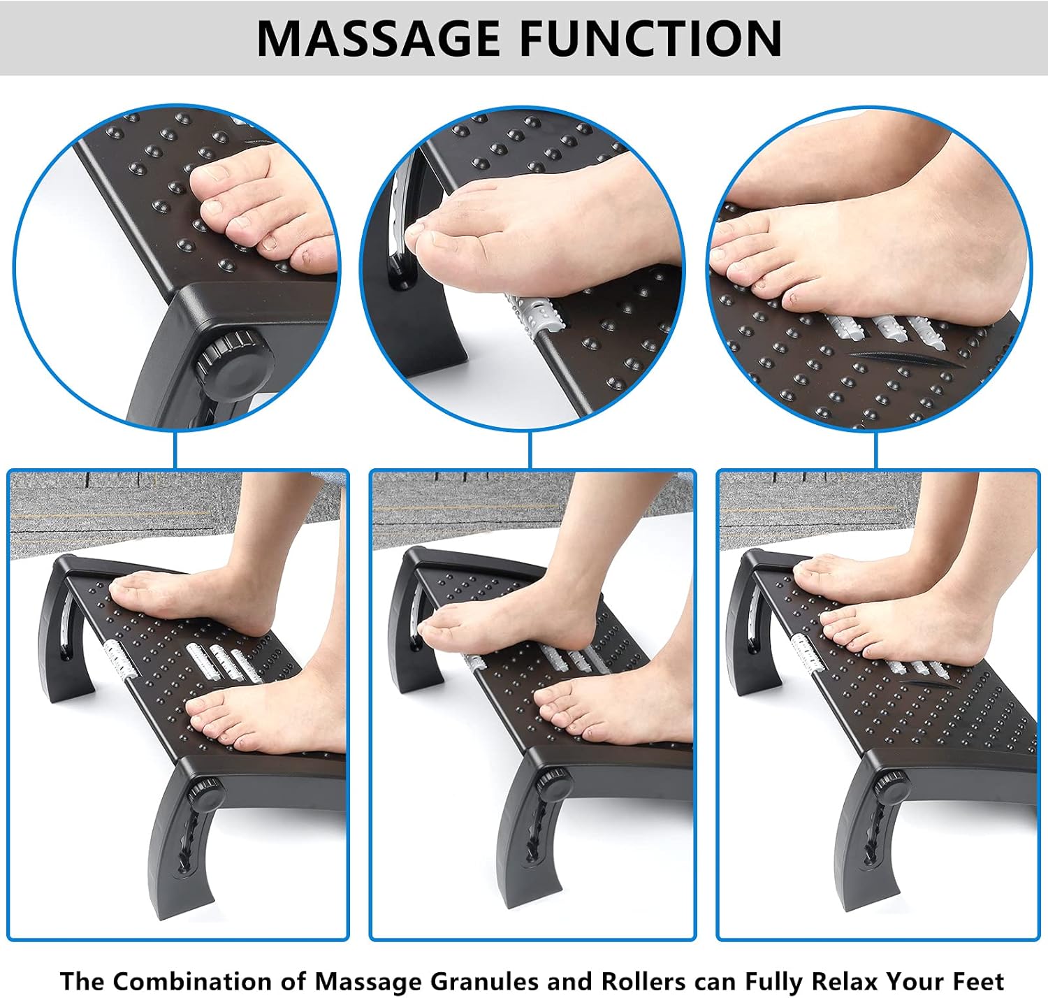 SEBIDER Height Adjustable Footrest with Massage Surface Under Desk, Ergonomic Comfort Home & Office Foot Stool, Black : Office Products