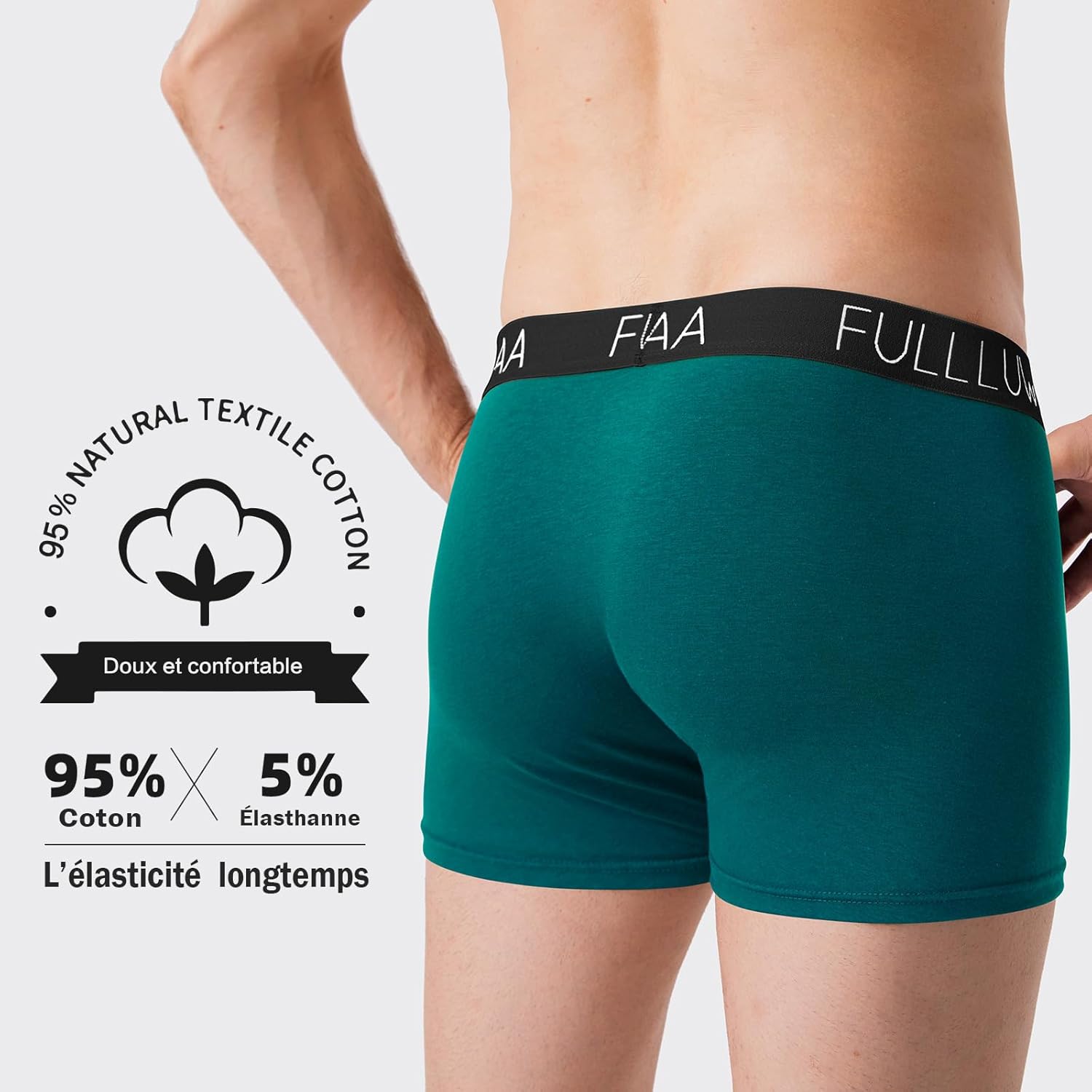 Fullluwaa Boxer Homme Lot de 8 – Caleçon coton biologique, coupe sans coutures, ceinture élastique 4 cm ultra confortable - Image détaillée