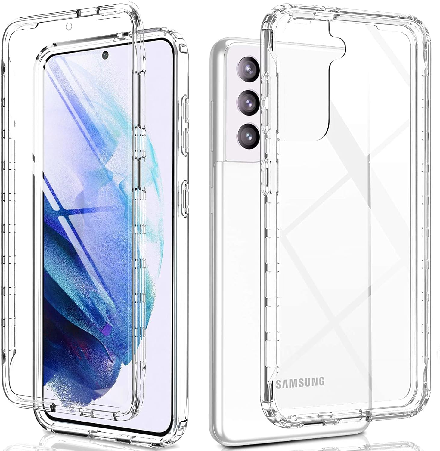 KIOMY Clear Case for Samsung Galaxy S21, 360 Full Body Protection Heavy Duty Shockproof Dual Layers Design, Raised Hard PC Front Cover with Build in Screen Protector + Flexible TPU Back Phone Case