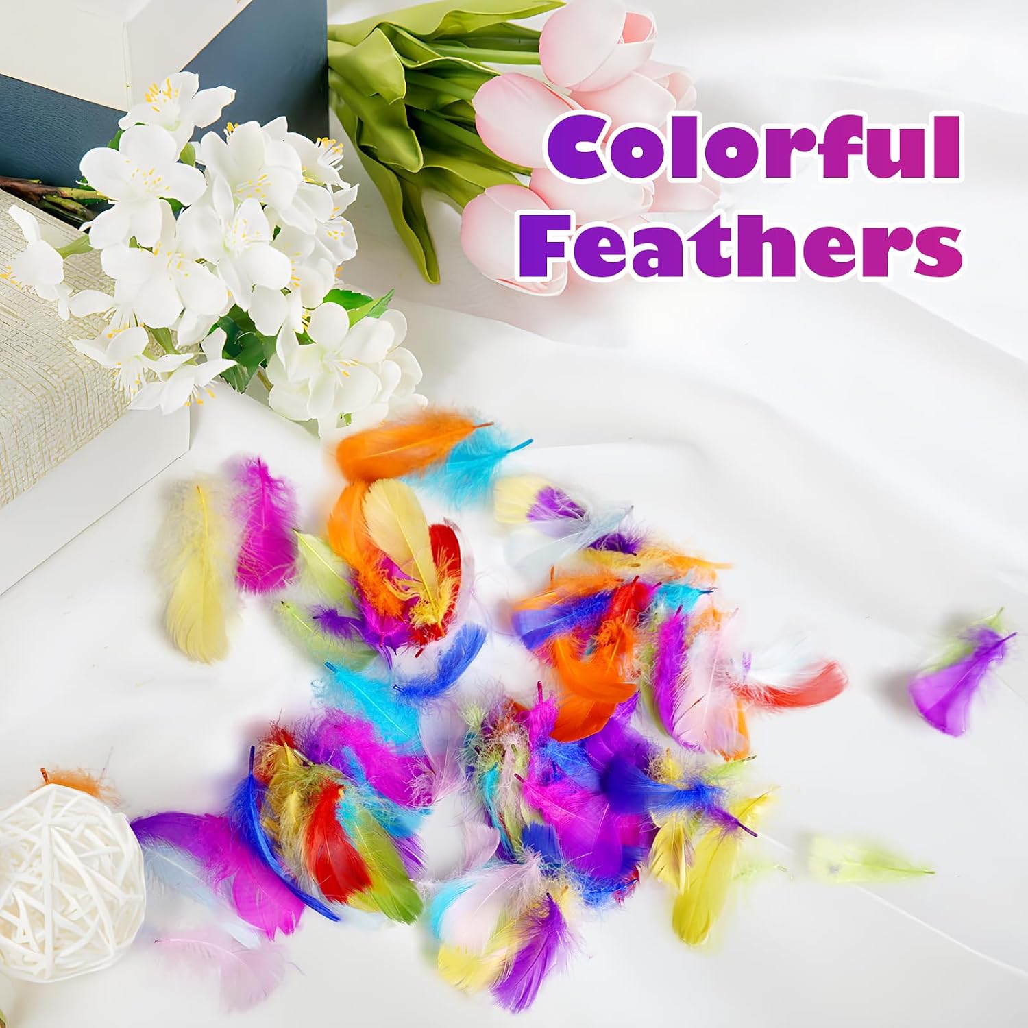 CONEHOY 3300 Pcs Craft Feathers Bulk 3-5 in Colorful Crafts Feathers Rainbow Feather Decoration for Table Centerpiece Wedding Mask Mardi Gras Suppl Carnival Party