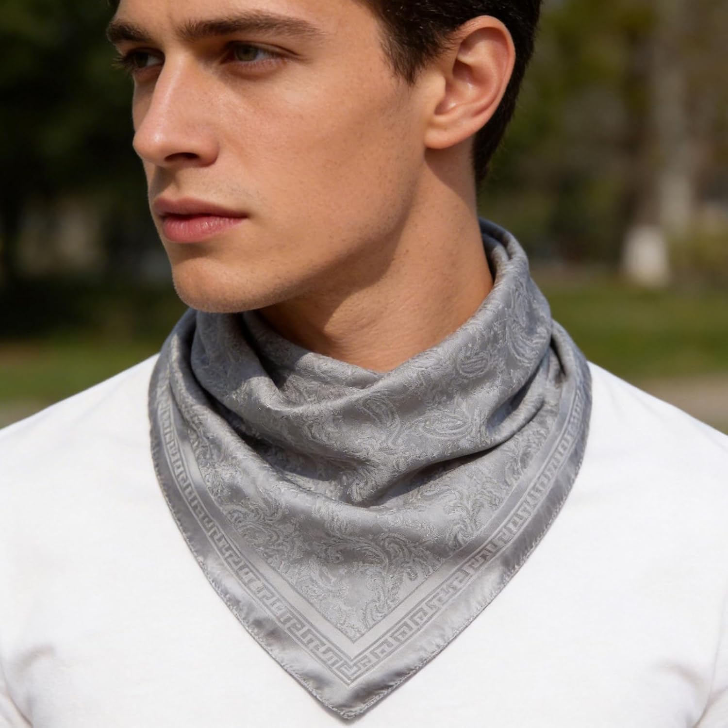 35x35 Inch Jacquard Silk Scarf for Women & Men, Large Square Head Scarf, Hair Scarf for Neck Cowboy Wild Rugged Style