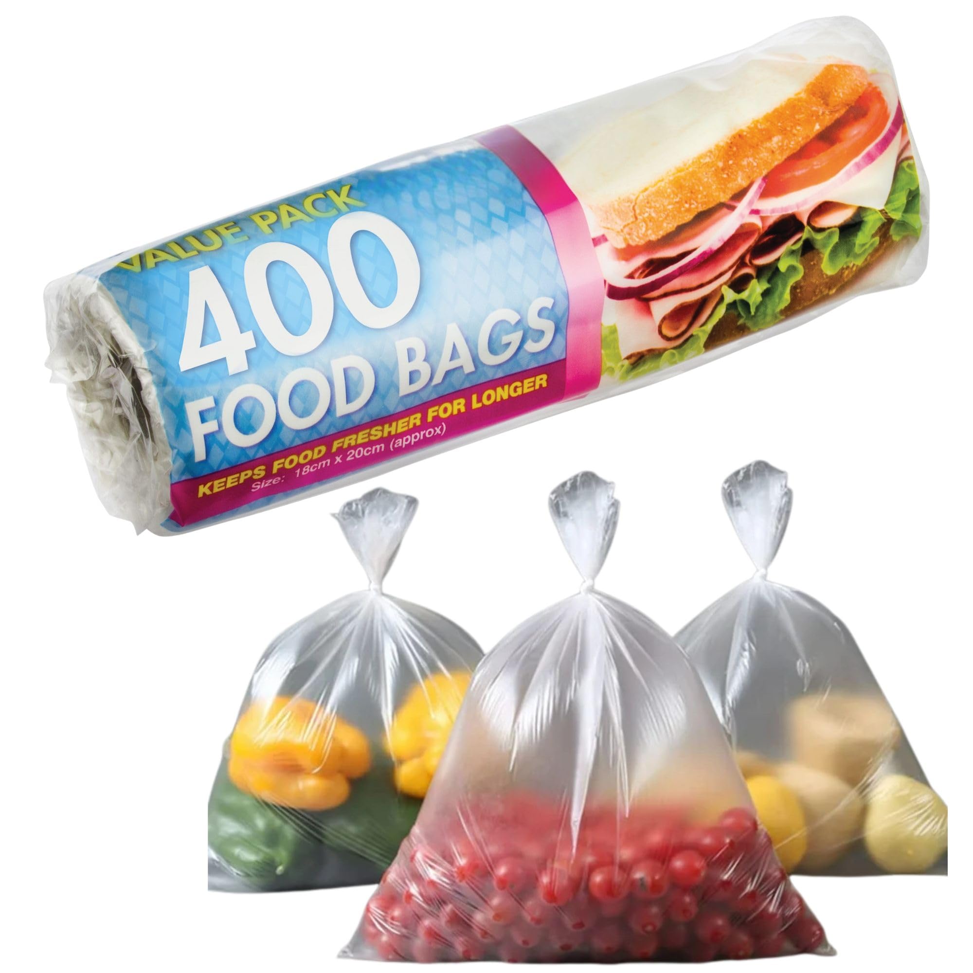 Abl Supplies Clear Plastic Bags 400 X Food Bag | Freezer Bag On Roll Multi Use Sandwich Bags | Fruit Veg Sandwich Freezer Groceries Nuts Storage Plastic Reusable