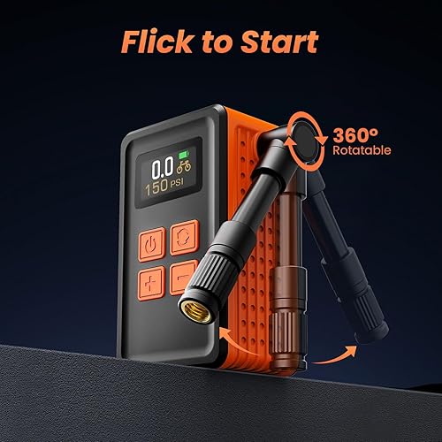 Miniatura 8 de Mini bomba de bicicleta con manómetro, bomba eléctrica de bicicleta máxima de 150 PSI con válvula Presta y Schrader, 4 veces más rápida, parada