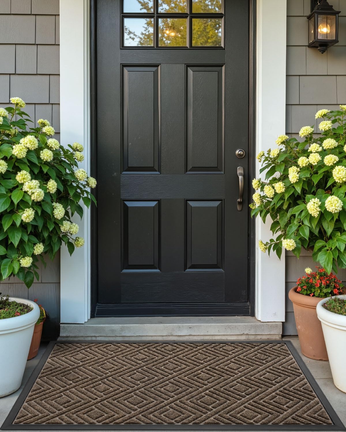 DEXI Front Door Mat Outside Entrance, 2x3 ft Entryway Rubber Back Doormat Heavy Duty, Non Slip Low Profile Welcome Entry Mats for Inside House Floor Exterior Patio, Checkered Brown