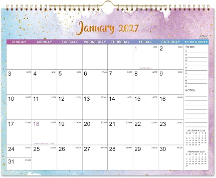 2027 Calendar - 2027 Wall Calendar, JAN 2027 - DEC 2027, 15" x 11.5", 2027 Wall Calendar 12 Month with Hanging Hook, To-do & Notes for School, Home, Office Organization - Colorful Waterink