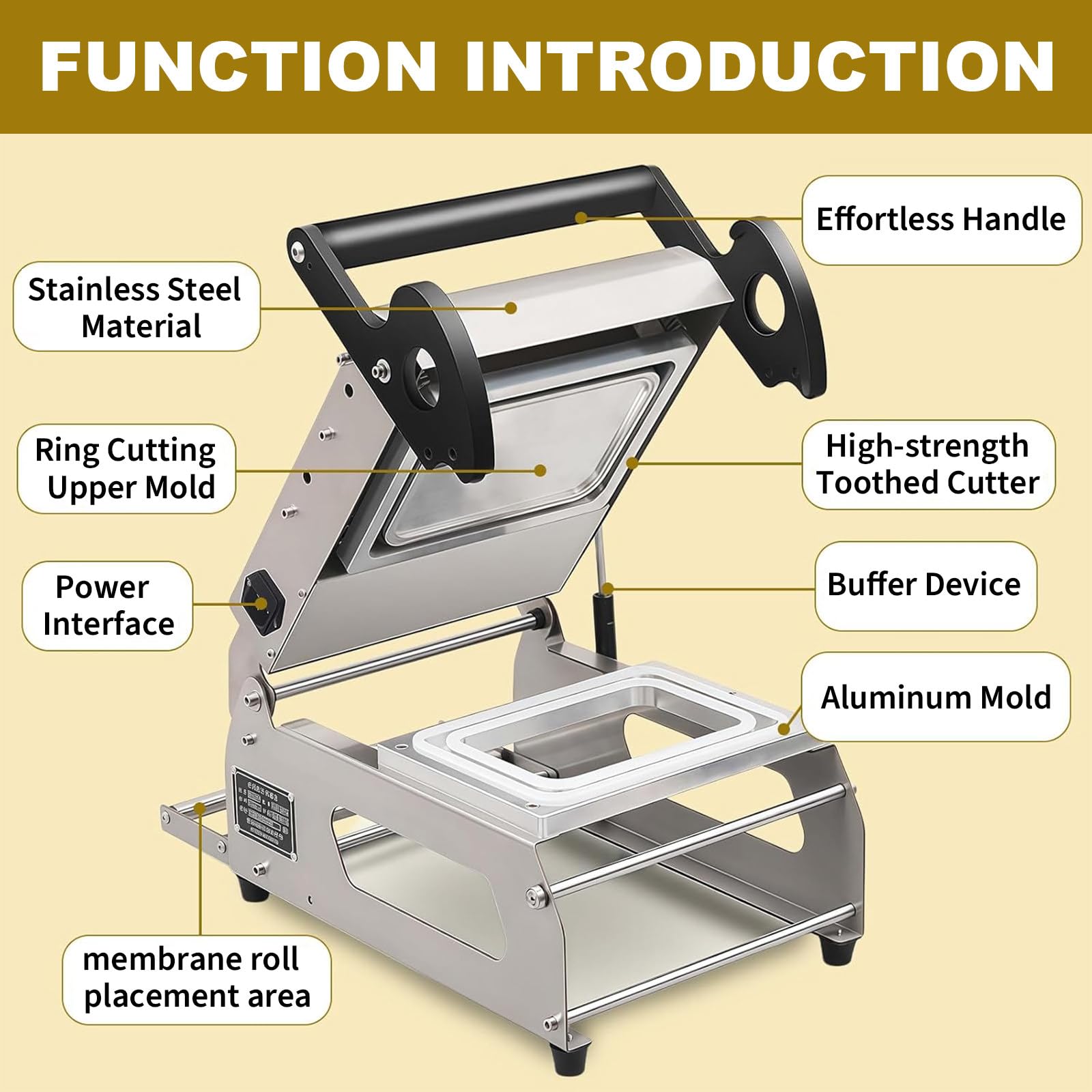 Selladora Multifuncional de Recipientes Alimentarios, Máquina Embaladora a Presión Manual con Sellado Rápido en 7-8 Segundos para el Embalaje de Filete y Comida Preparada Traysize14x14cm