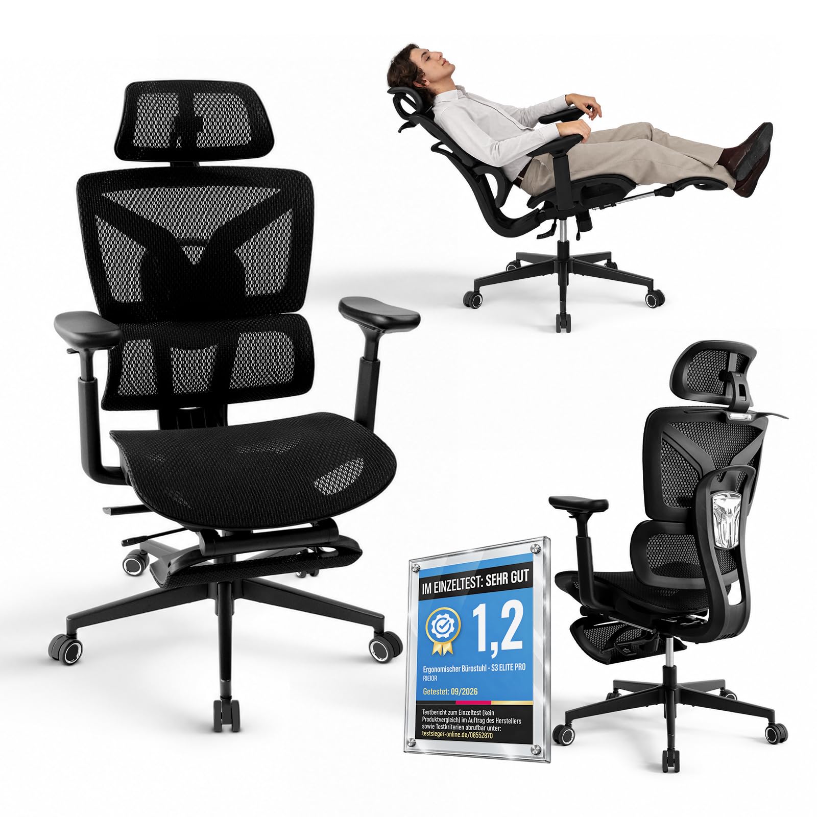 RIEIOR Ergonomischer XXL Bürostuhl mit Fußstütze
