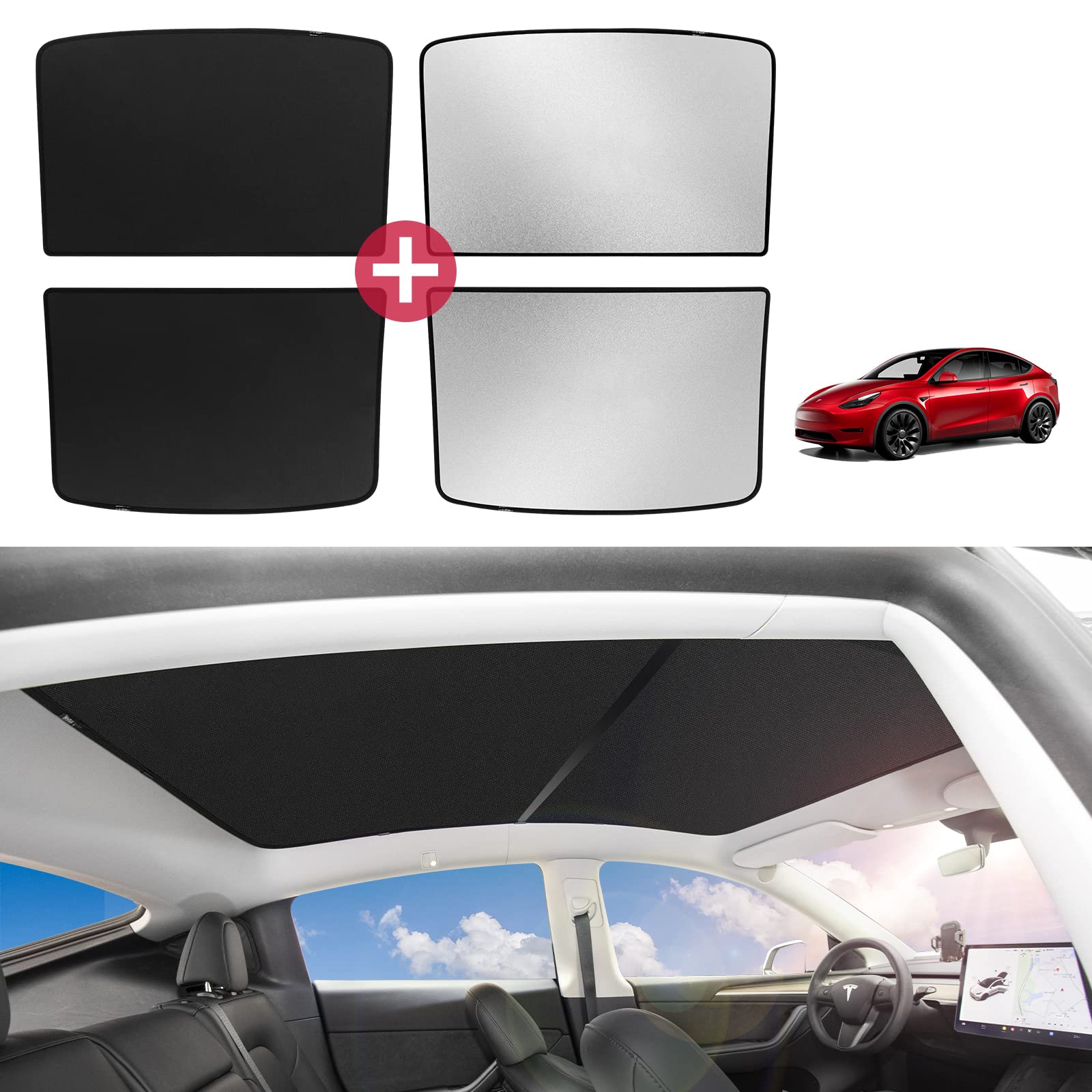 BASENOR 4PCS Tesla Model Y Glass Roof Sunshade Sunroof Heat Insulation Roof Window Sun Protection 2020 2021 2022