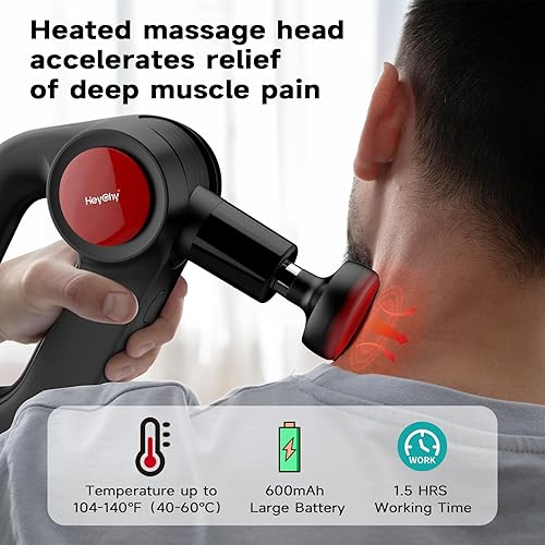 Miniatura 2 de Pistola de masaje de tejido profundo con calor, masajeador de percusión de amplitud de 0.472 in para atletas y alivio muscular, pistola masssger