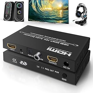 4k HDMI Audio Extracteur Ippinkan 4k@60Hz Support 4k 3D YUV UHD Coaxial Optical 3.5mmL/R Audio Extractor Switch HDMI pour ...
