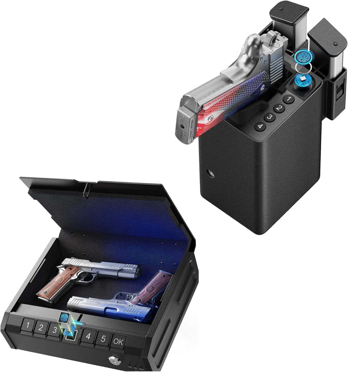 ONNAIS Biometric Gun Safe and Lockable Storage Case Bundle