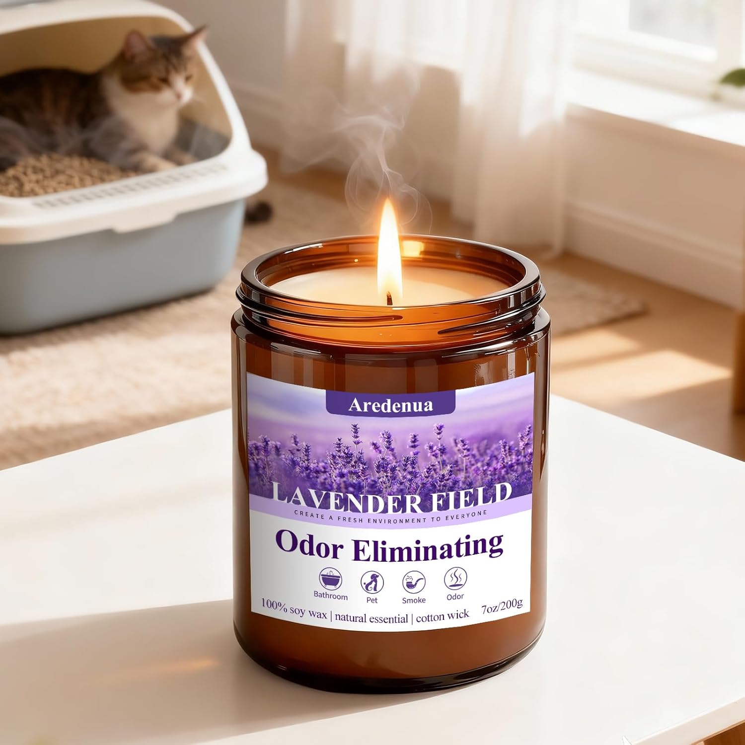 Lavender Odor Eliminating Candles | Eliminates 95% of Pet, Bad Smell & Bathroom Odors – 7oz Hand Poured Soy Candle - Aromatherapy Stress Relief Scented Candles - Relaxing Gifts for Calm & Fresh Homes - Image 9