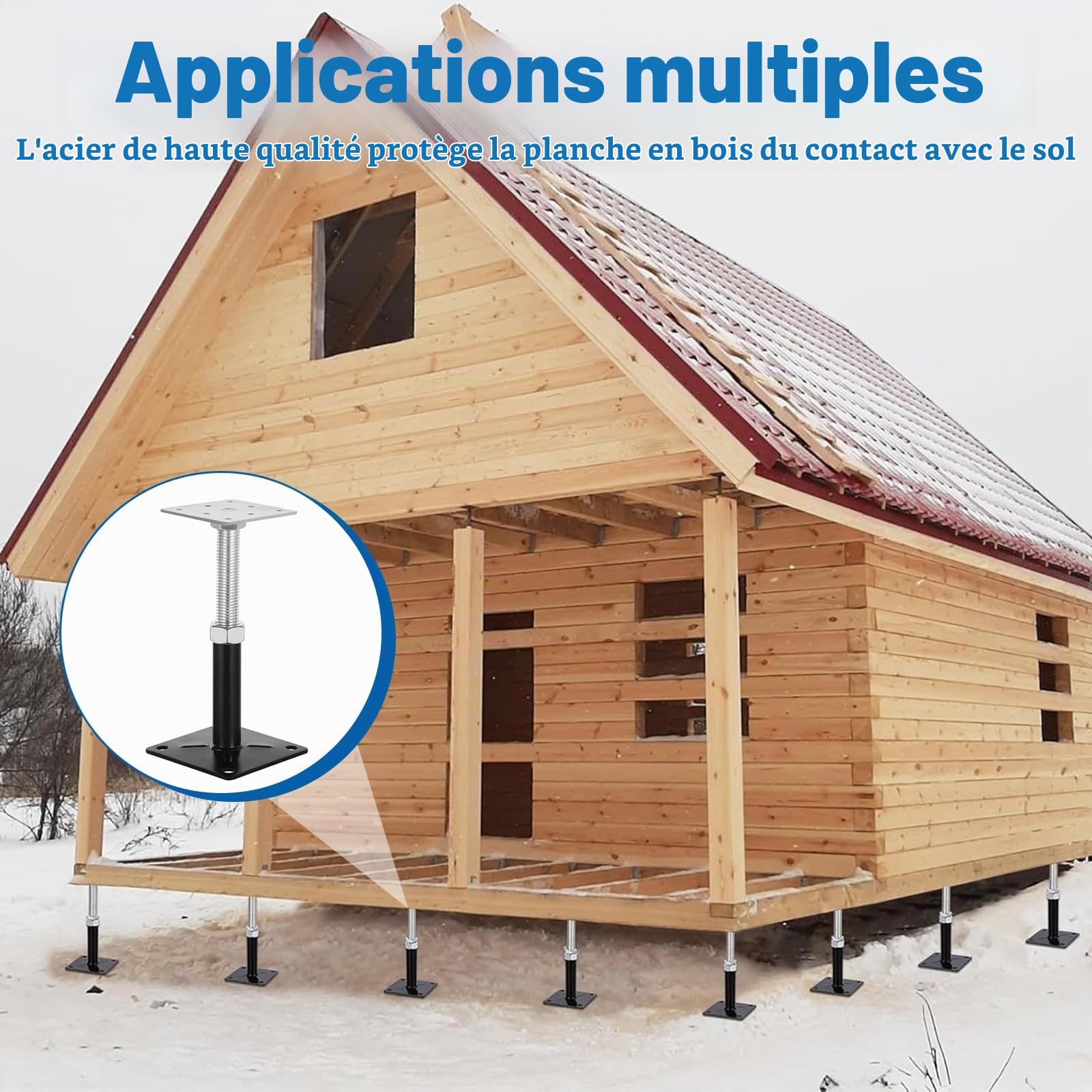 Lot de 4 supports de poteau - 100 x 100 mm - Hauteur réglable : 130 à 200 mm - Support de poteau réglable - Galvanisé à visser - Pied de support - Pied de support - Pied de sol en béton