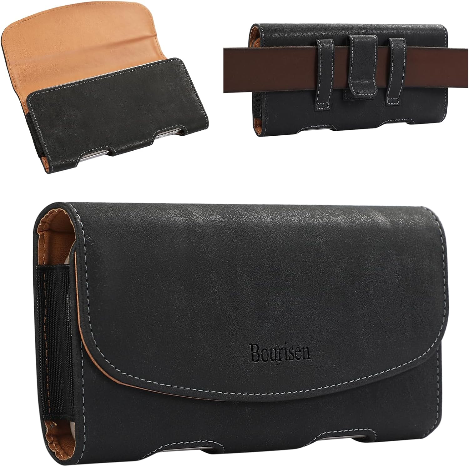 Phone Holster Pouch Phone Case Belt Clip Belt Loops Faux Leather for Man for iPhone X,12,13,14,15,16,12 13 14 15 16pro/Samsung S25 S24 S23 S22 S21 S20 (Black&Yellow, M(6.1’’x3.1’’x0.7’’))