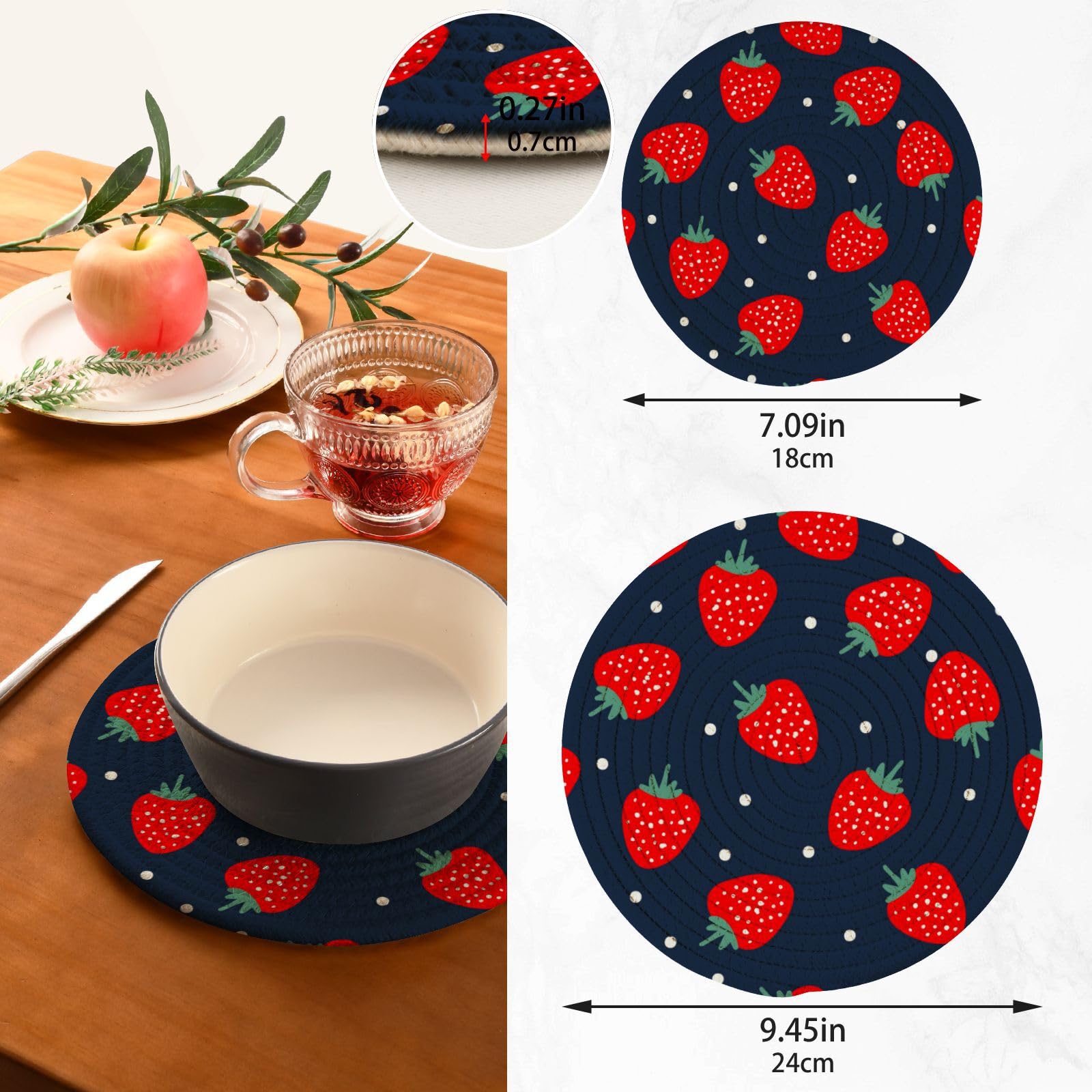 QUARKZMAN 2pz Sottopiatto in Silicone da 6.5 per Tavolo da Pranzo, Sottopiatti Rotondi Resistente al Calore Impermeabile Anti sporcizia per Cucina (Rosso Scuro