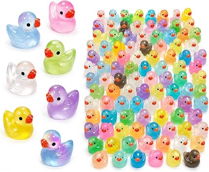 LUOZZY 100pcs Glow Mini Resin Ducks Tiny Figures Fairy Garden Aquarium
