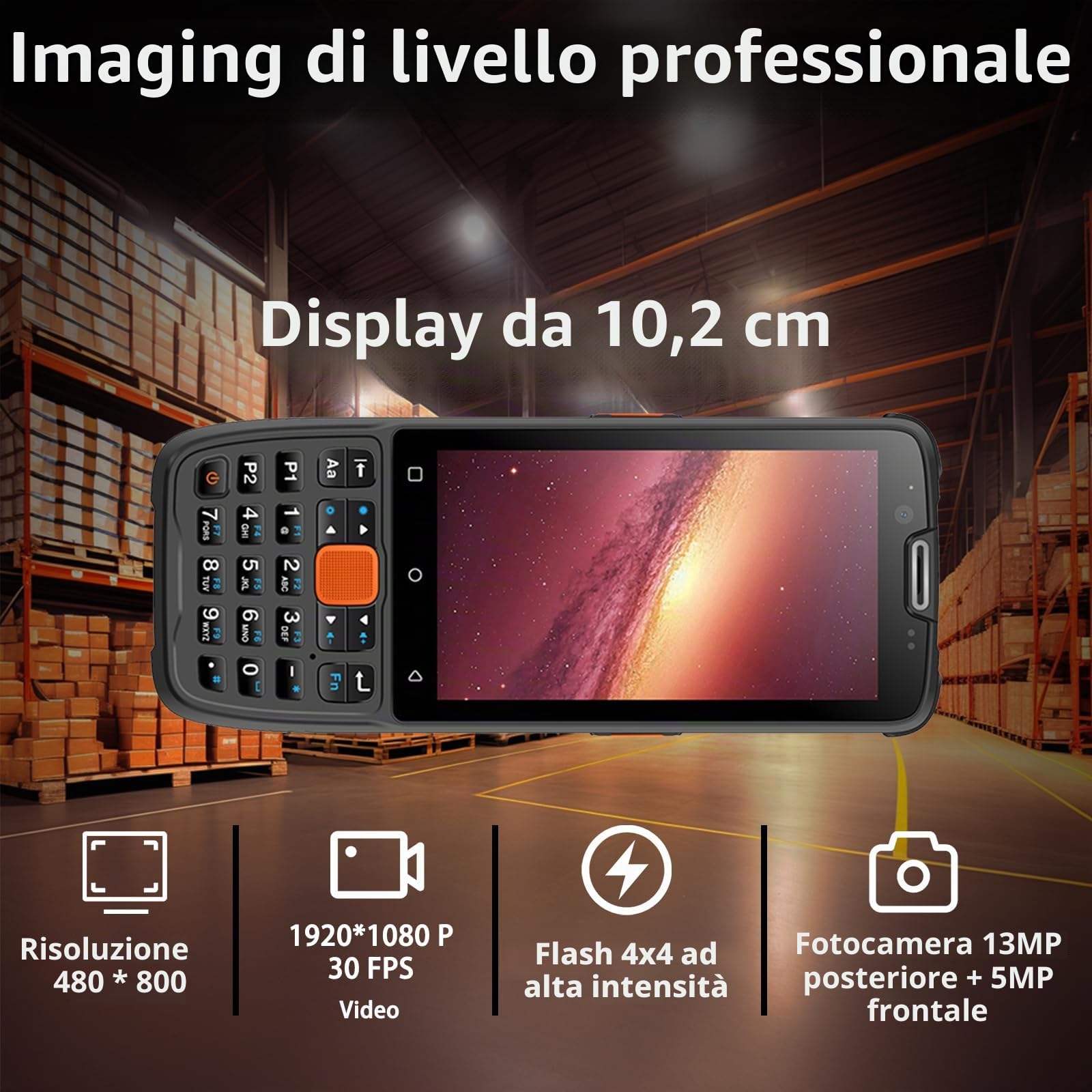 Scanner di codici a barre Android, PDA portatile Android 13, 4GB+64GB, PDA robusto 1D/2D/QR, 2/3/4G Wi-Fi 5/BT 5.0, Terminale dati portatile touch screen da 4 pollici per inventario