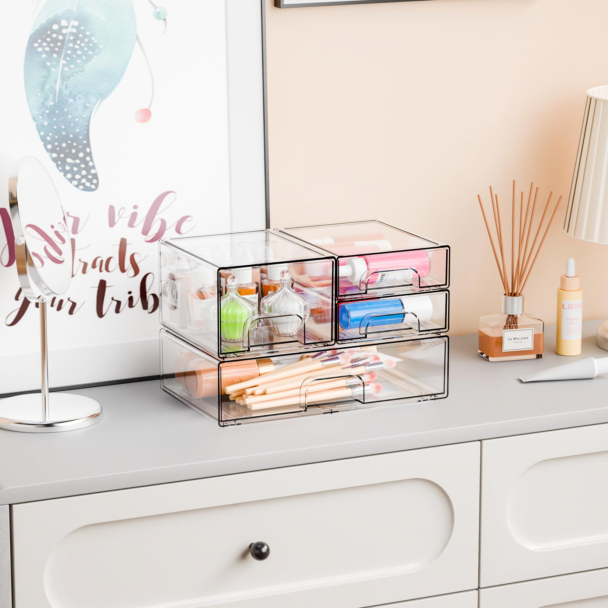 Yieach Clear Stackable Storage Drawers Organizer