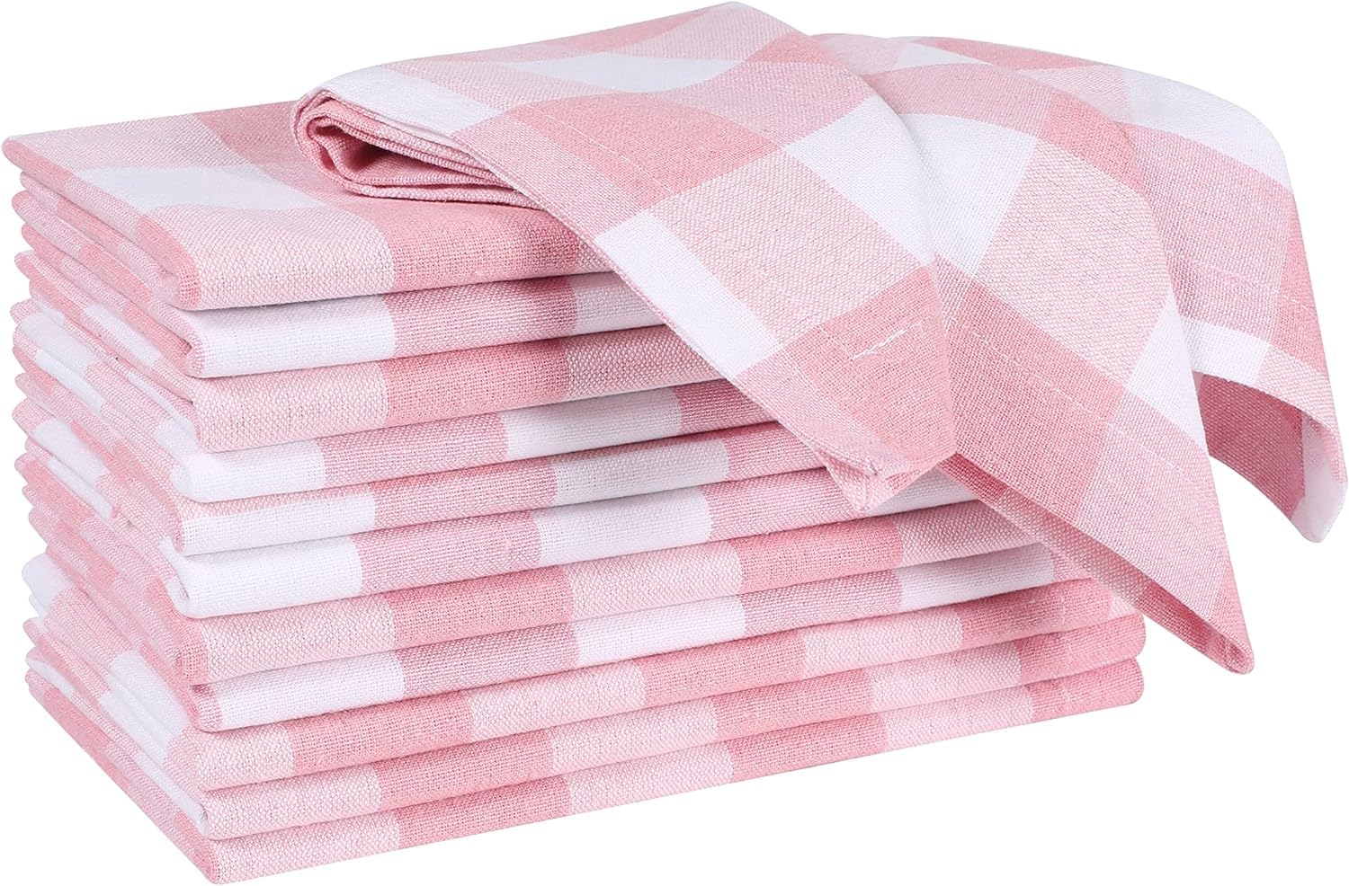 Gingham Black Check Napkin Check Cloth Napkins 18x18 Set of 12, (Baby Pink/White)