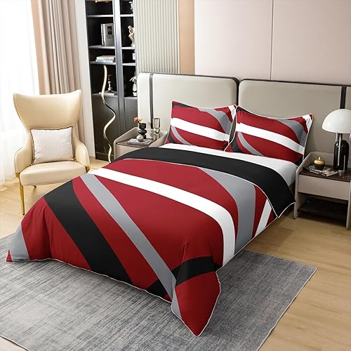 Miniatura 2 de Juego de funda de edredón 100% algodón, tamaño individual, juego de ropa de cama geométrica abstracta moderna para mujeres y hombres, diseño de