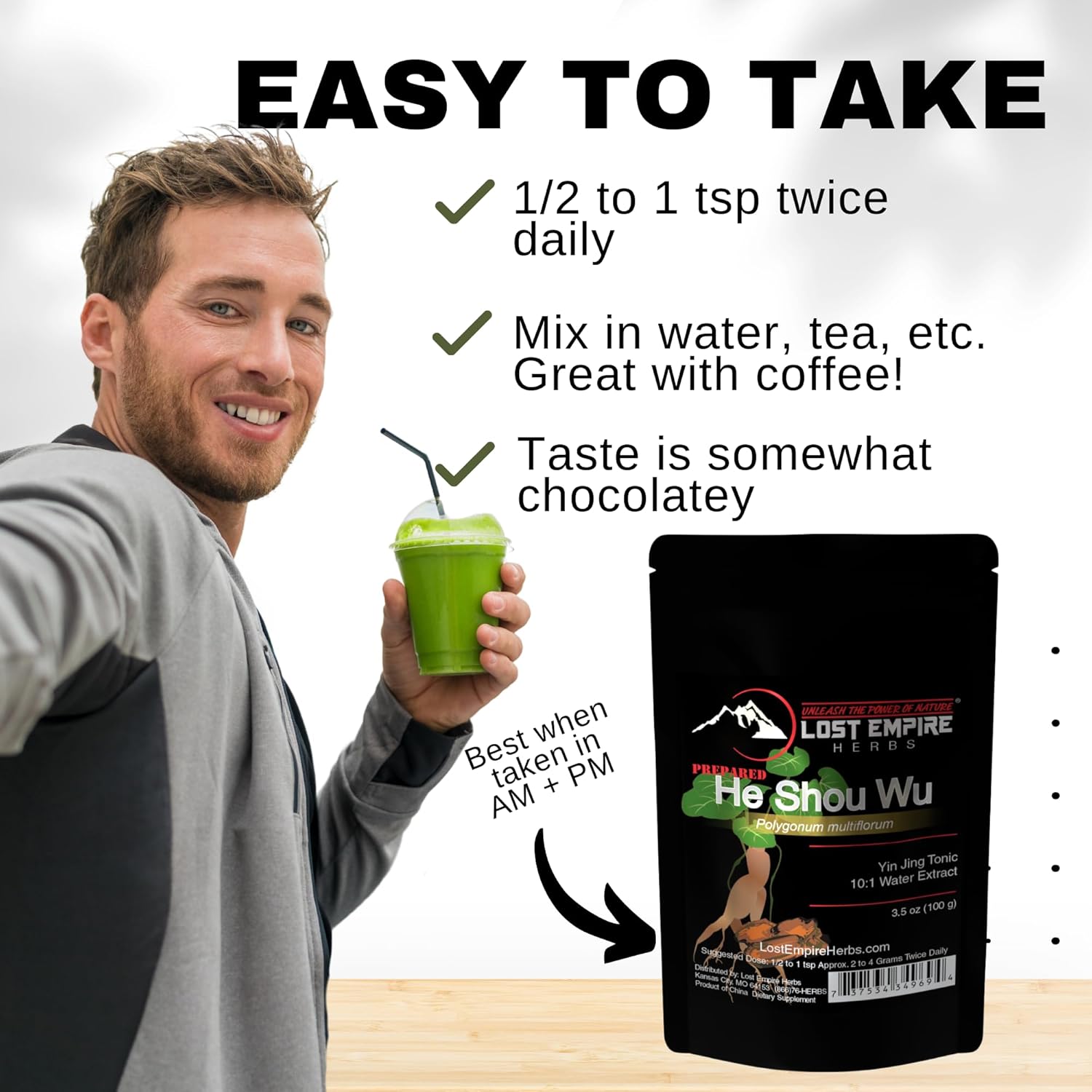 Lost Empire Herbs He Shou Wu 10:1 Extract Powder | Polygonum multiflorum or Fo-Ti Traditionally Prepared Roots for Jing (100 Grams) - Image 4