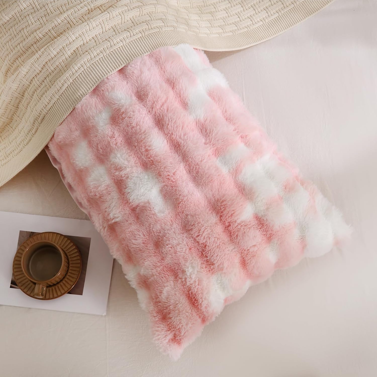 Pink Fluffy Body Pillow Cover Faux Fur Pillowcase Extra Soft Fuzzy Plush Long Pillow Cover Gradient Pink Shaggy Body Pillow Case for Couch Sofa Bed, 20 x 54 Inches