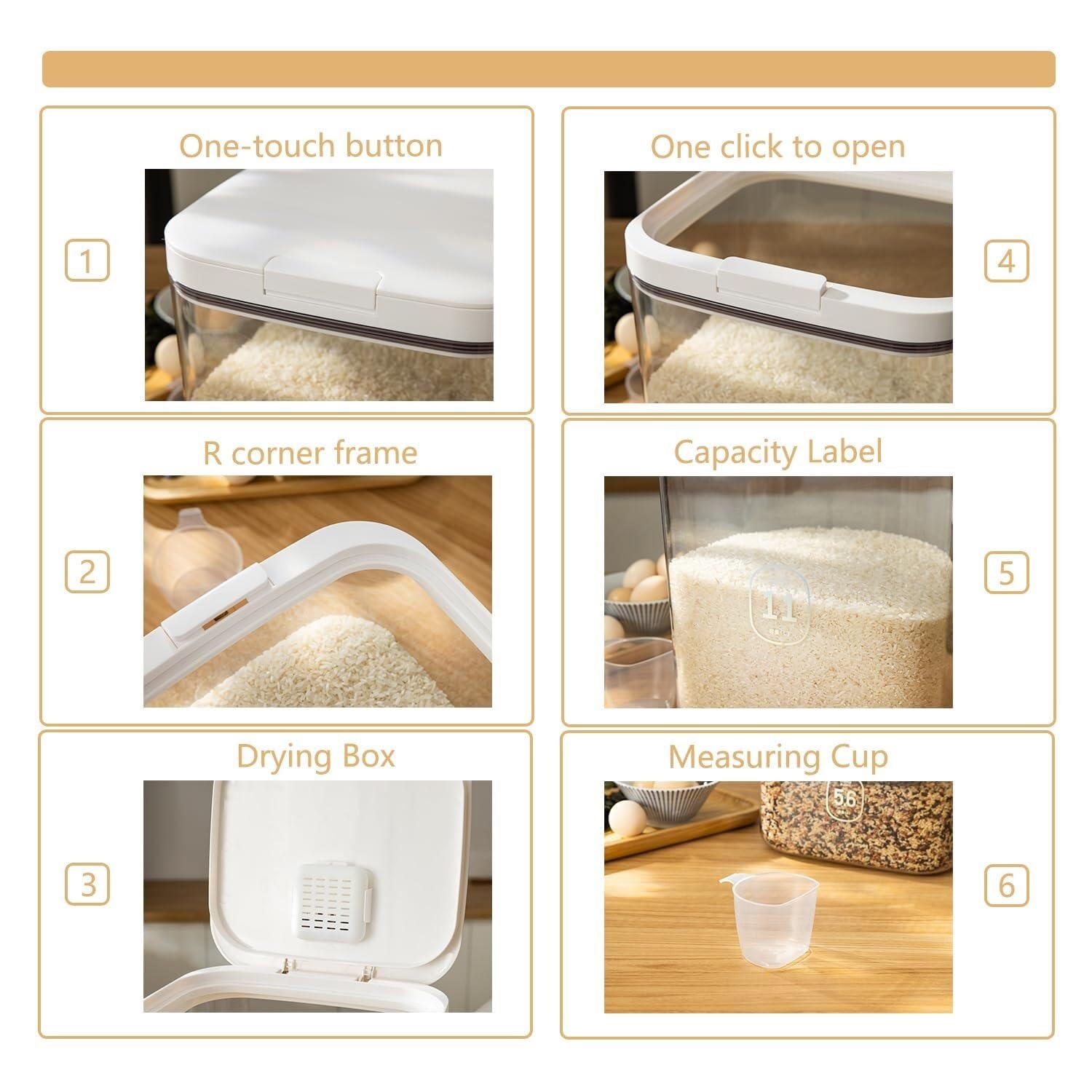 Dispensador De Cereales para Cocina Caja Contenedora De Cereales, Dispensador De Harina For El Hogar, Contenedor De Arroz, Almacenamiento De Alimentos Recipientes para Cereales Desayuno(5.5L)
