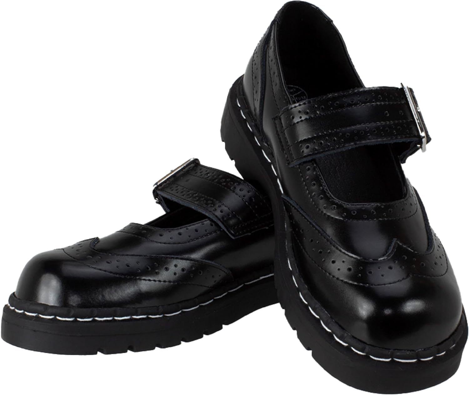 T.U.K. Women's Brogue Mary Jane Flat Shoes – Leather, Vintage Style, Wingtip Detailing, Adjustable Buckle Strap, Cushioned Insole, Sturdy Sole, Low Heel, Comfortable Fit, Vegan