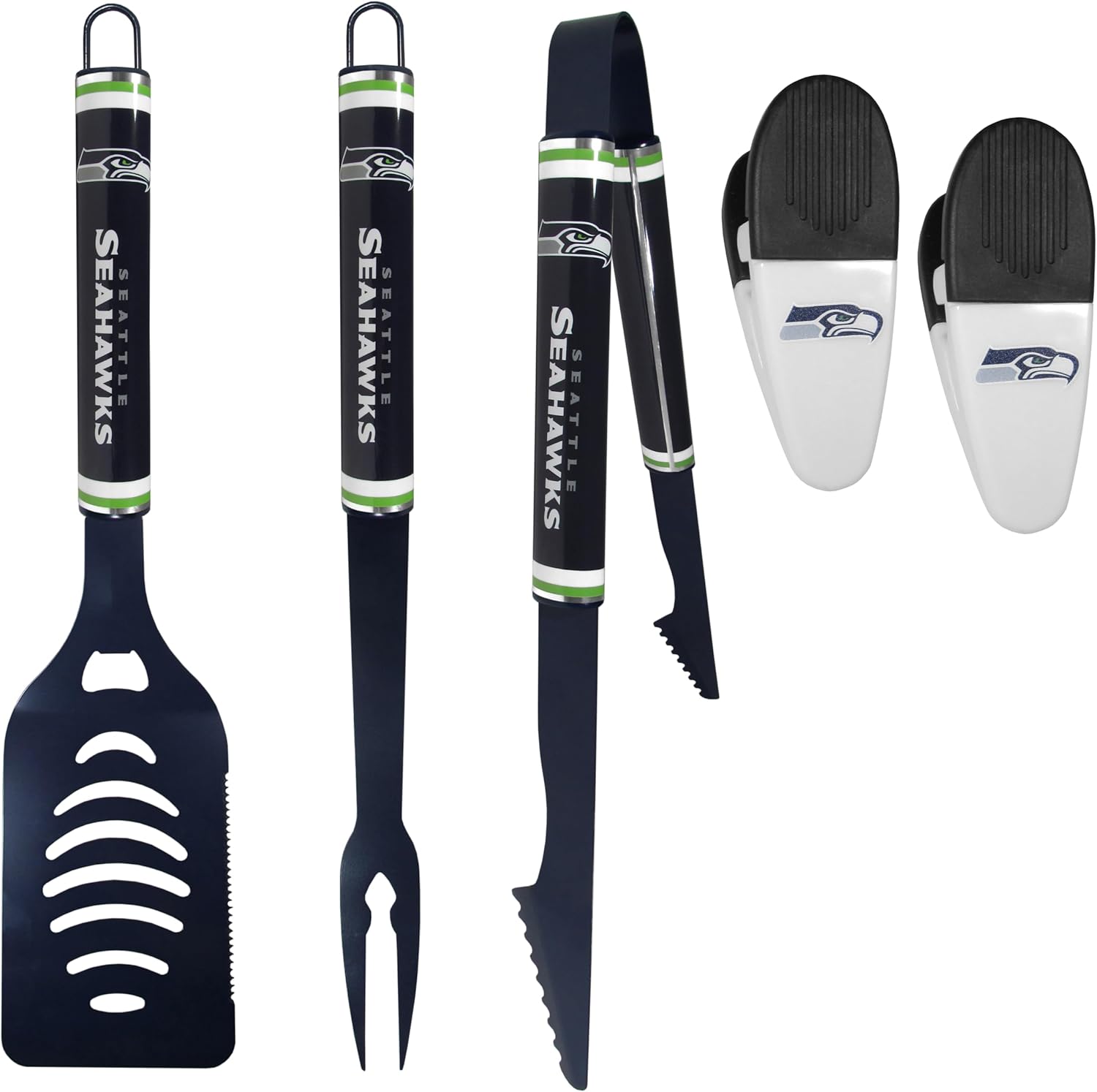Siskiyou NFL Seattle Seahawks 3 pc Logo BBQ Tools w/Chip Clips, One Size, Team Colors