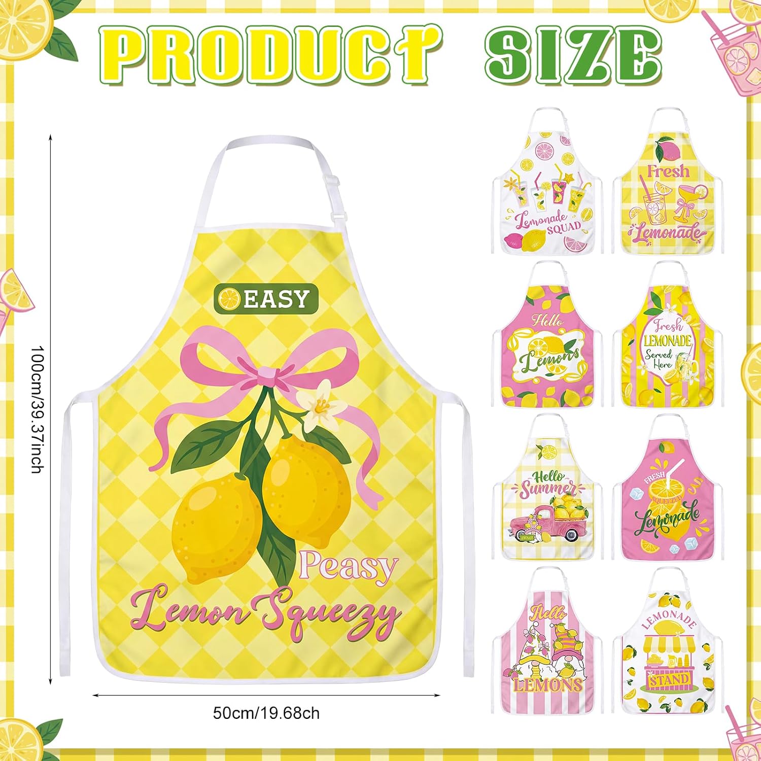 9 Pcs Lemonade Stand Apron Lemon Washable Apron Summer Lemon Party Decor Kitchen Accessories for Women Cooking Supplies Cooking Party Lemonade Stand Supplies