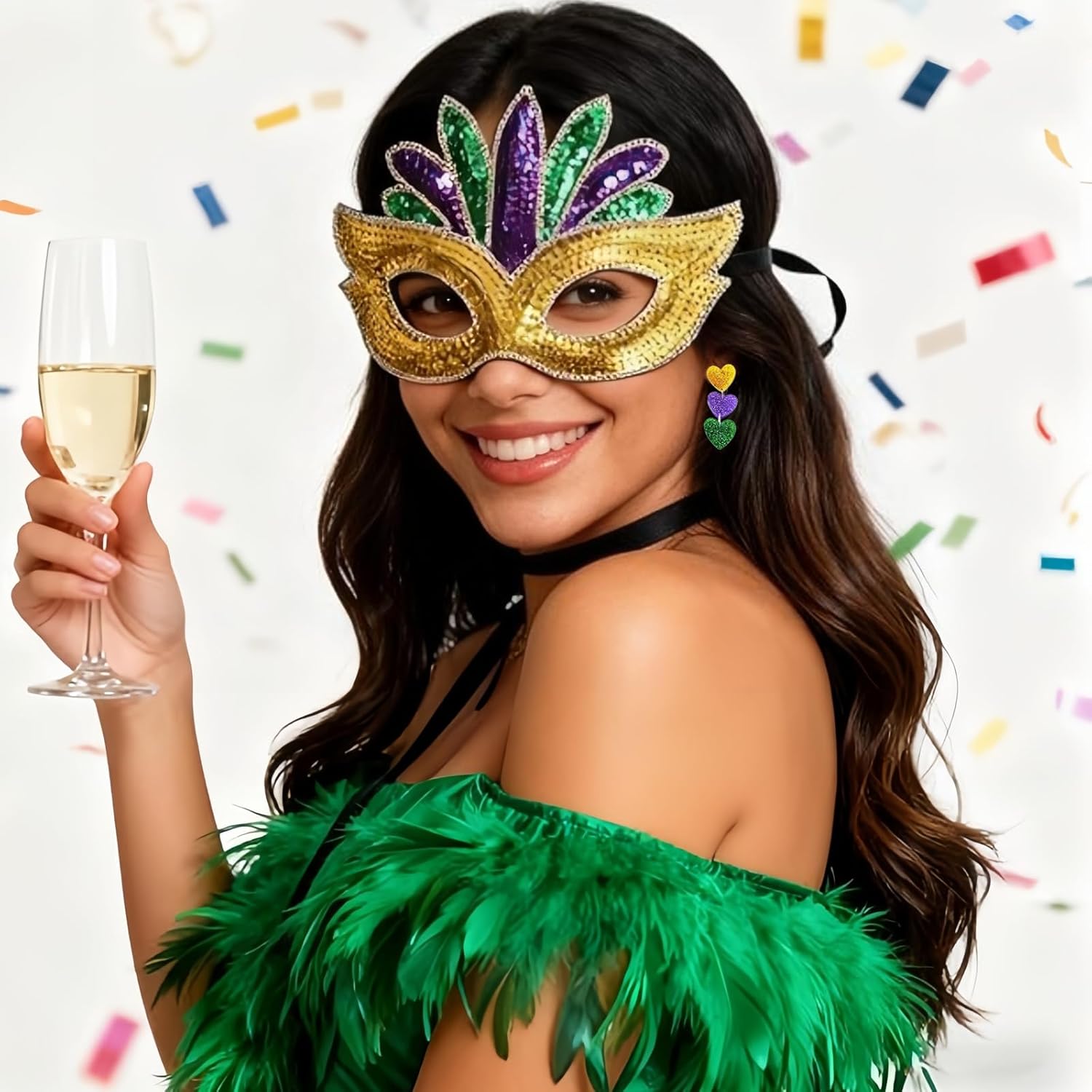 Acrylic Mardi Gras Earrings Sequin Fleur De Lis Letter Mask Crown Earrings for Women, Carnival Earrings for Fat Tuesday Celebration, Mardi Gras Parade Accessory Gifts - Image 3