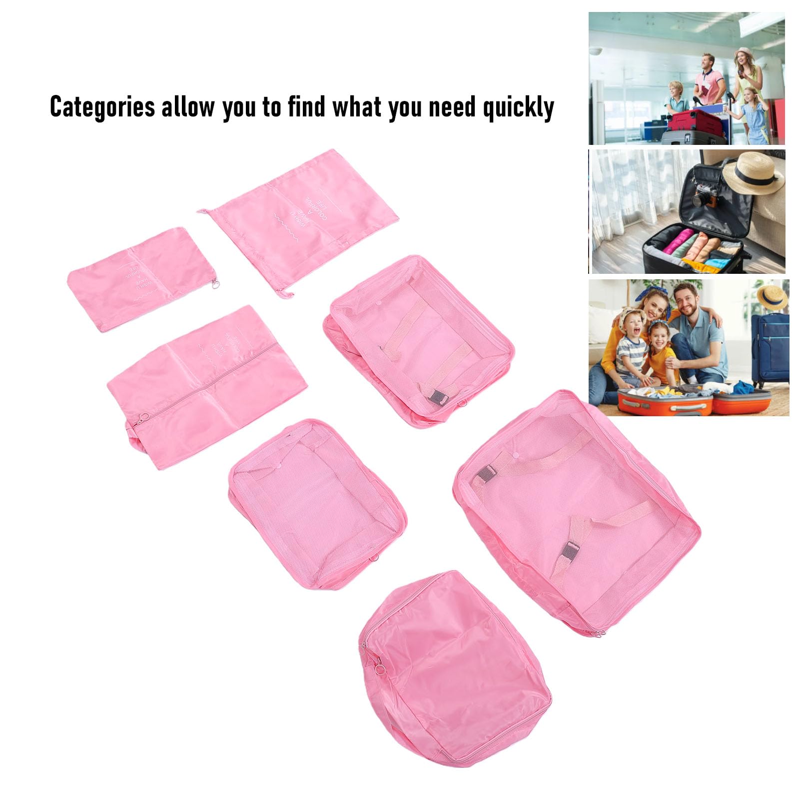 Ejoyous Set di Cubi da Imballaggio, Organizzatori per Imballaggio Bagagli in Poliestere Organizzatore per Valigie in Rete da 7 Pezzi con Borsa per Scarpe Dimensioni Multiple per Viaggi di Famiglia