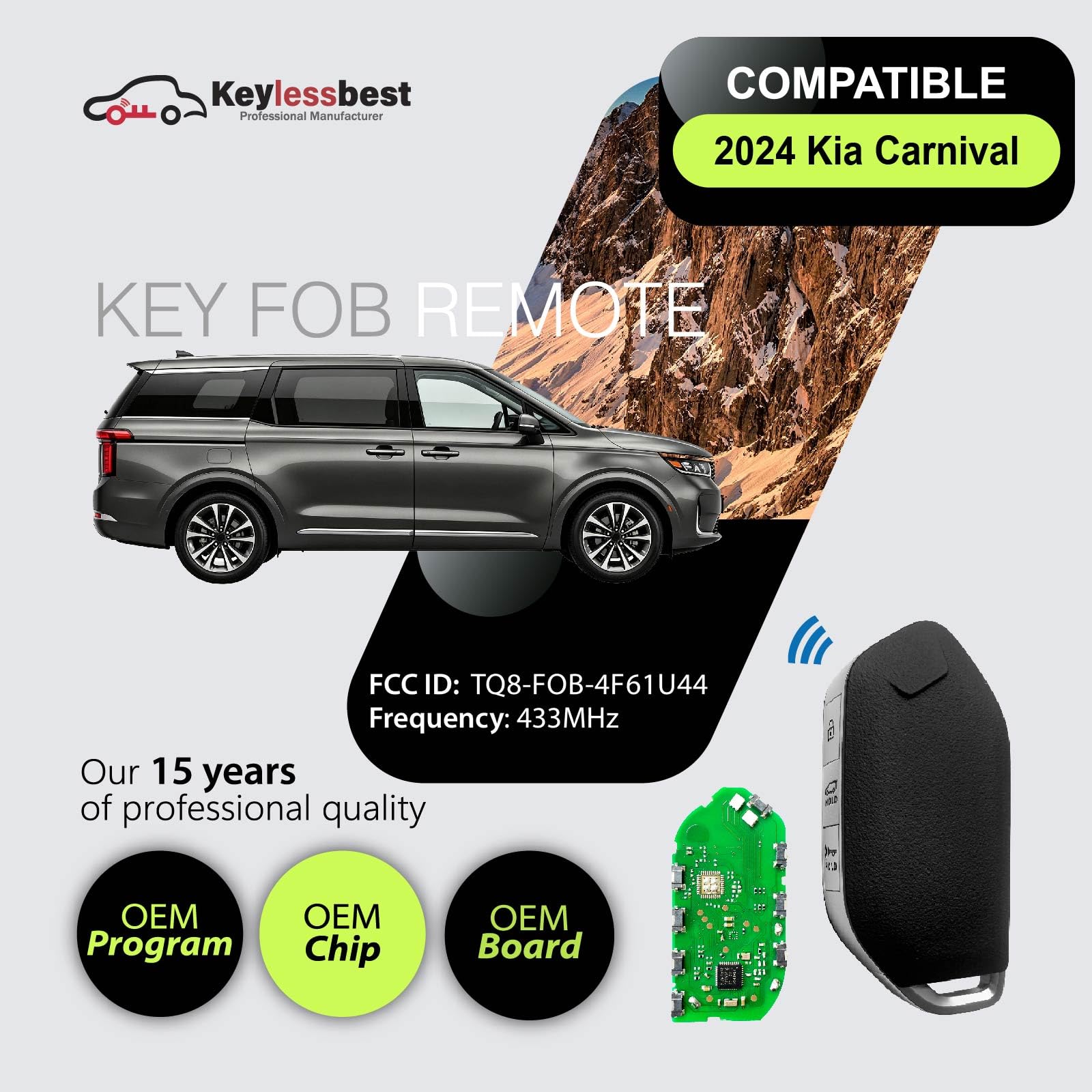 Ricambio per telecomando Kia Sorento Hybrid 2024 TQ8-FOB-4F81M44 7 pulsanti 433 MHz