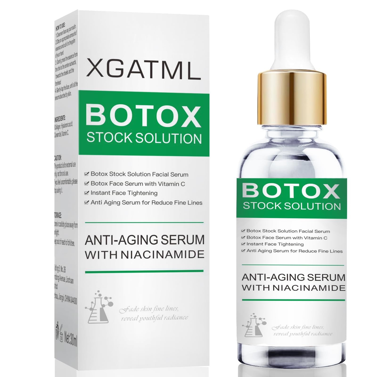Botox Face Serum, Botox Stock Solution Facial Serum with Vitamin C & E, Instant Face Lift & Anti Aging Serum, Boost Skin Collagen, Reduce Fine Lines, Wrinkles, Plump Skin