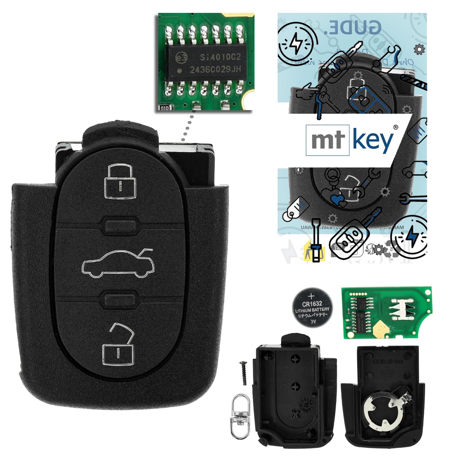 Télécommande de rechange 434 MHz compatible Audi Allroad référence 4D0837231K - 7