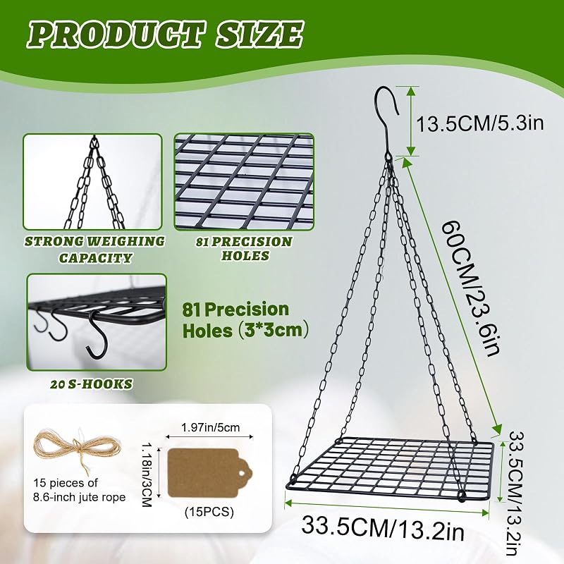 Iron Garlic&Herb Drying Rack,81-Hole Space-Saving Indoor & Outdoor Holder | Metal Dryer with 20 S-Hooks for Flower, Onion,Resistant Hanging Organizer for Indoor & Outdoor Use–Ideal for Home Gardeners