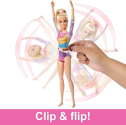 Miniatura 3 de Barbie Muñeca de gimnasia y accesorios, juego con muñeca rubia de moda, clip en C para acción de giro, haz de equilibrio, traje de calentamiento y