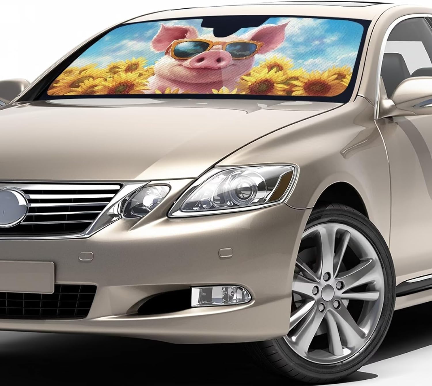 Funny Sunflower Pig Car Sun Shade Windshield Flexible Foldable Creative Print Sunshade for Automotive Trucks SUV Sedan Window Sunshades Blocks UV Rays