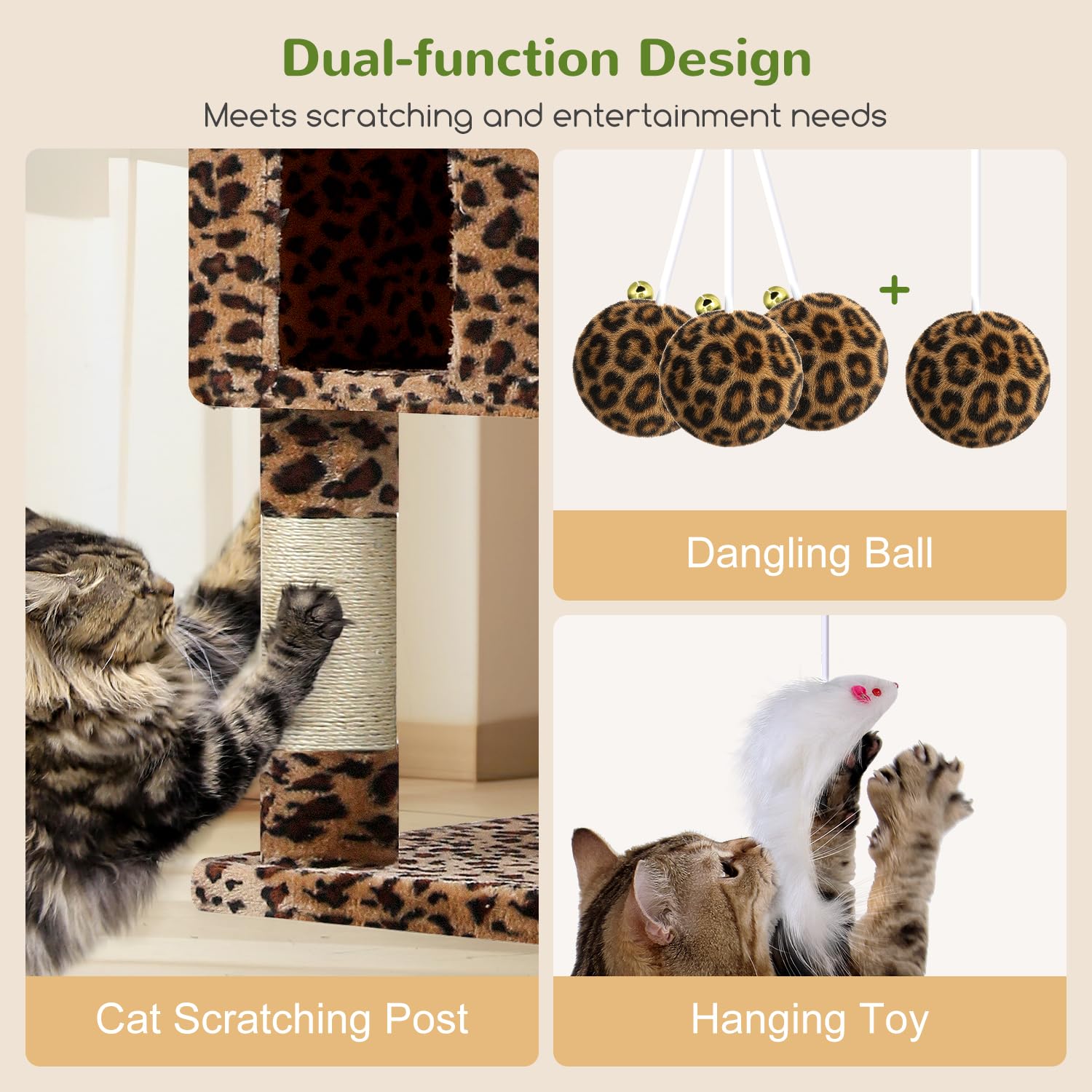 Globlazer F82 Kratzbaum XXL 209cm Luxus Schloss für Große Katzen, Leoparden | Katzenbaum Stabil über 2 Meter mit 3 Sitzstangen, 2 Katzenhaus, 2 Korb Plattform, Aktivitätskratzbäume für 2/3/4 Katzen Innen
