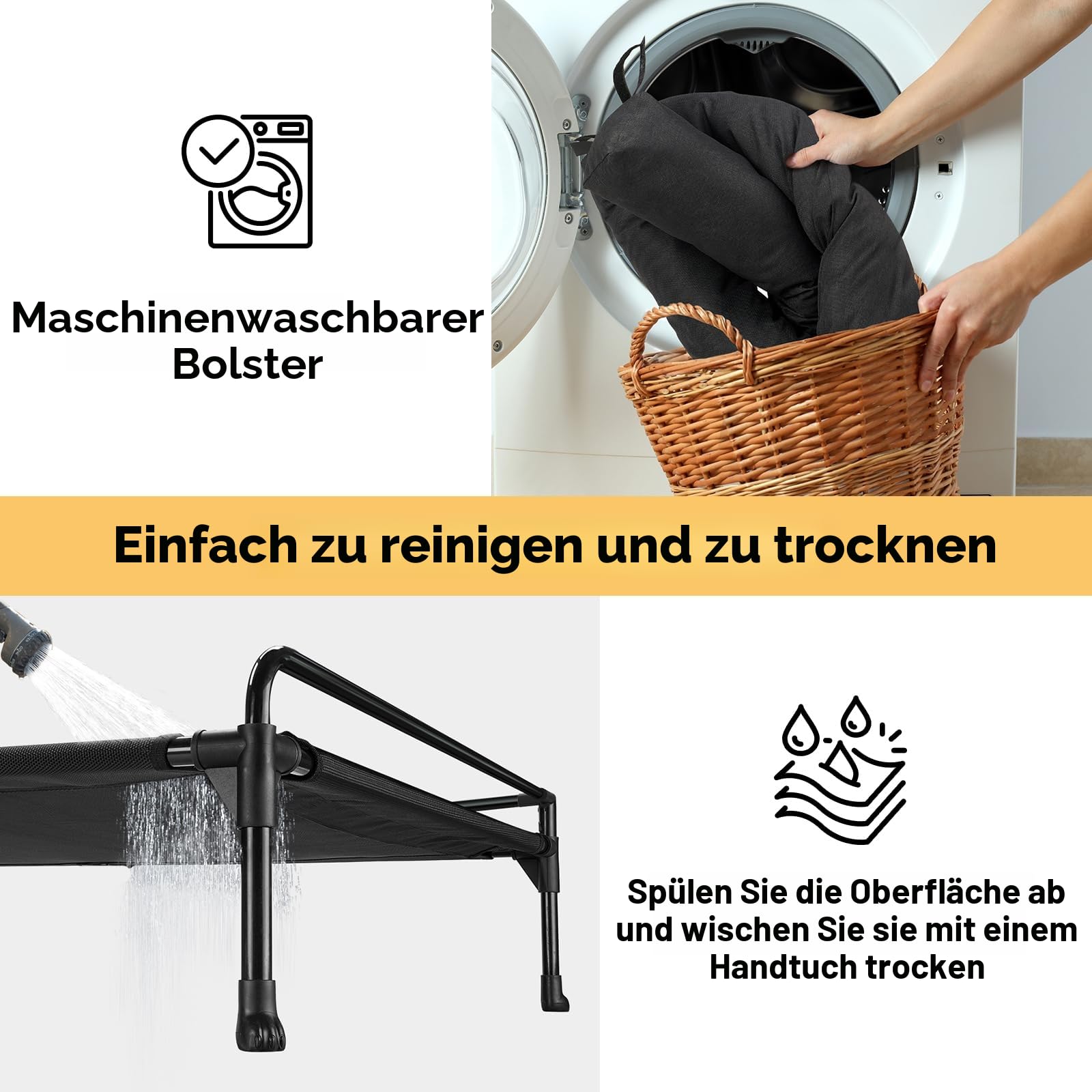 Veehoo Hundeliege Outdoor Sehr Grosse Hunde, Kühlendes Erhöhtes Hundebett mit abnehmbarem Bloster, Hundeliege Abwaschbar Hunde Reisebett, Schwarz 120 x 74 x 23cm