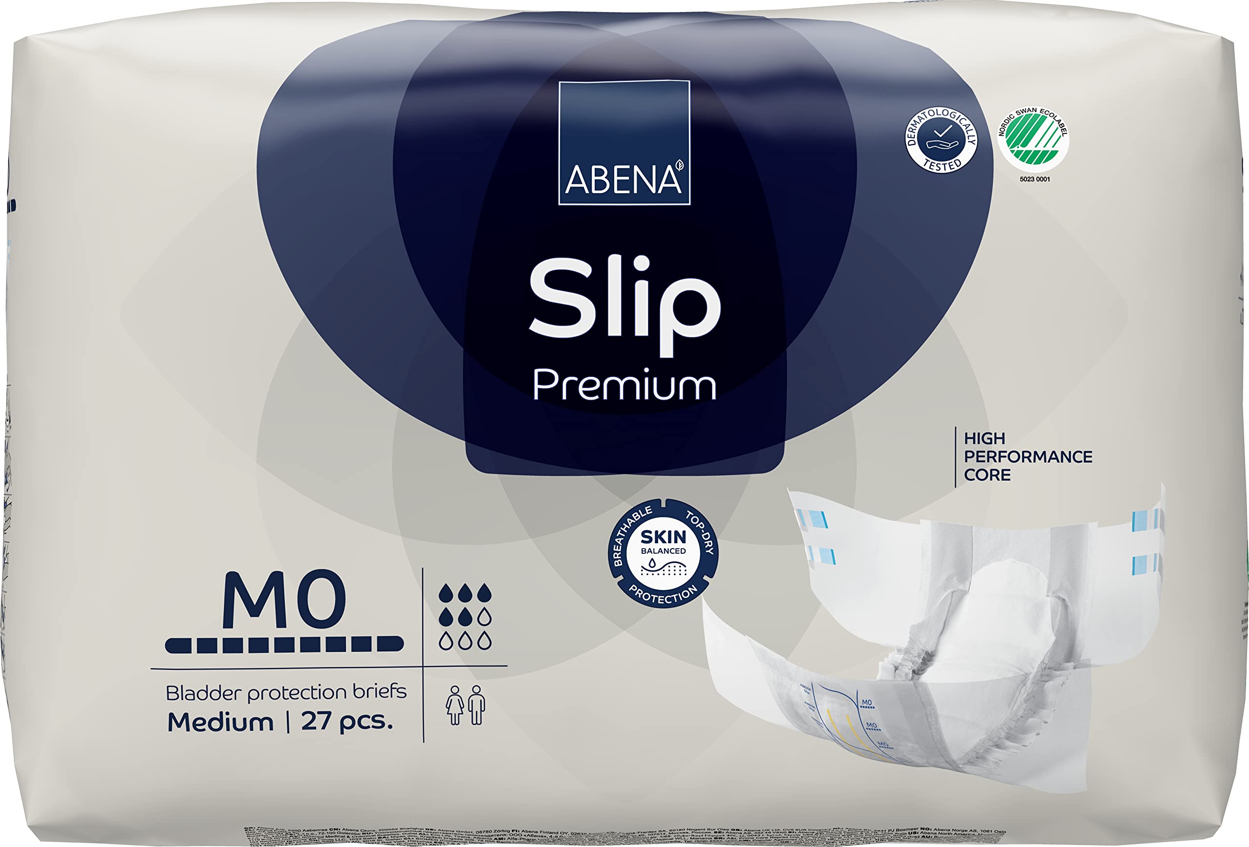 Abeno Slip Premium All-In-One Wkładki na nietrzymanie moczu - dla mężczyzn i kobiet, oznakowane ekologicznie, rozmiar M 0, talia 70-110 cm, chłonność 1500 ml, 27 szt