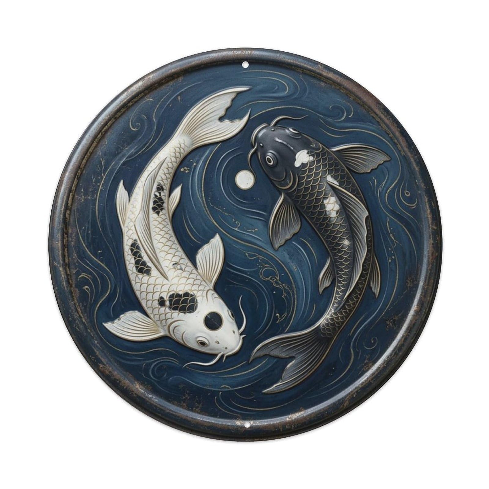 Fqcyn Style Yin Yang Balance Harmony Koi Yin Yang Metal Tin Sign Plaque Wall Decor For Cafe, Club Bar, Office, Home Garden Round Metal Poster 8X8inch