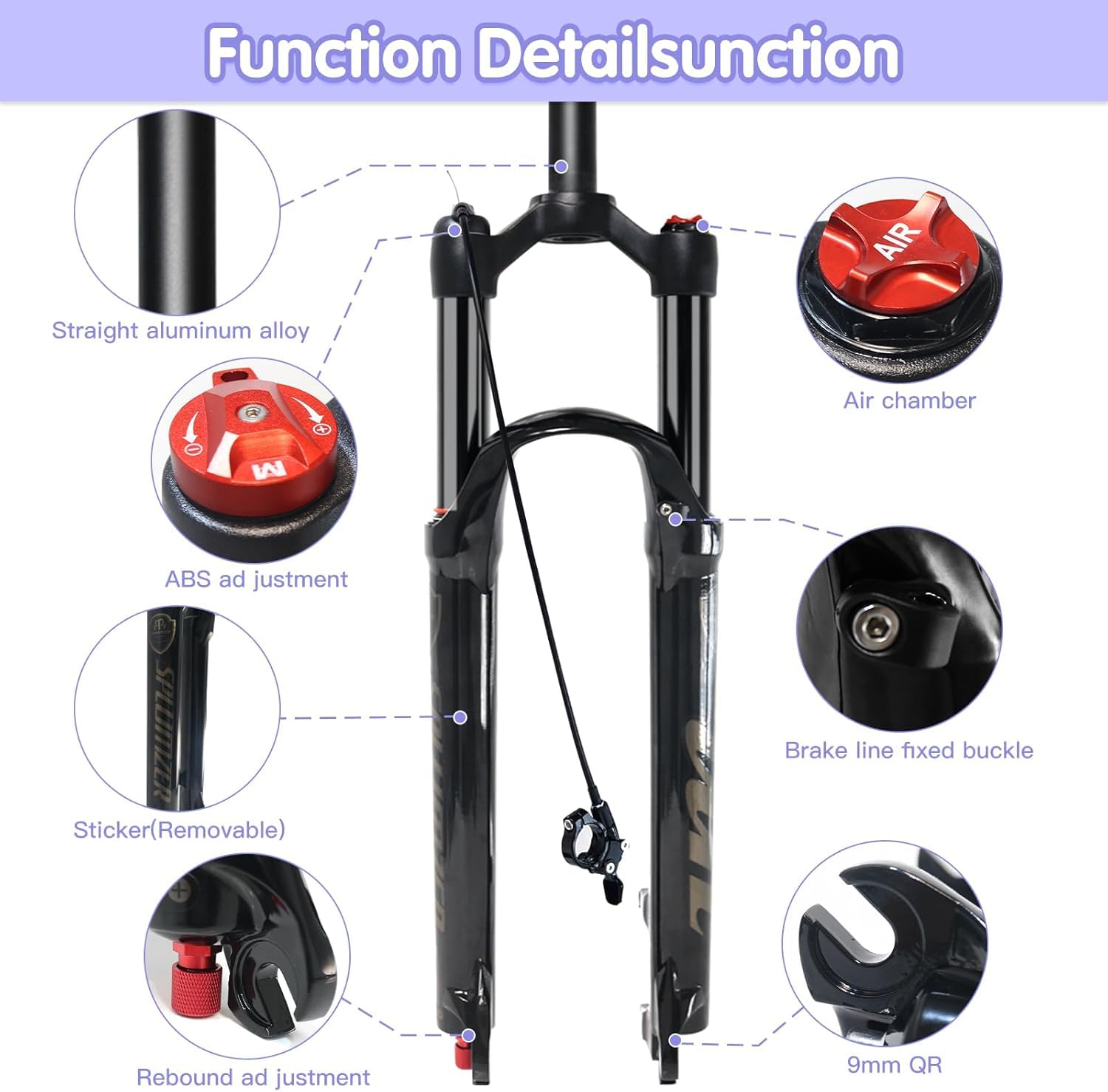 MTB Forcella 26 27.5 29 Pollici MTB Forcella Ammortizzata Corsa 120mm, 1-1/8 Tubo Dritto/Tubo Conico Forcelle Mountain Bike (Blocco Remoto Diritto, 29 Pollici)