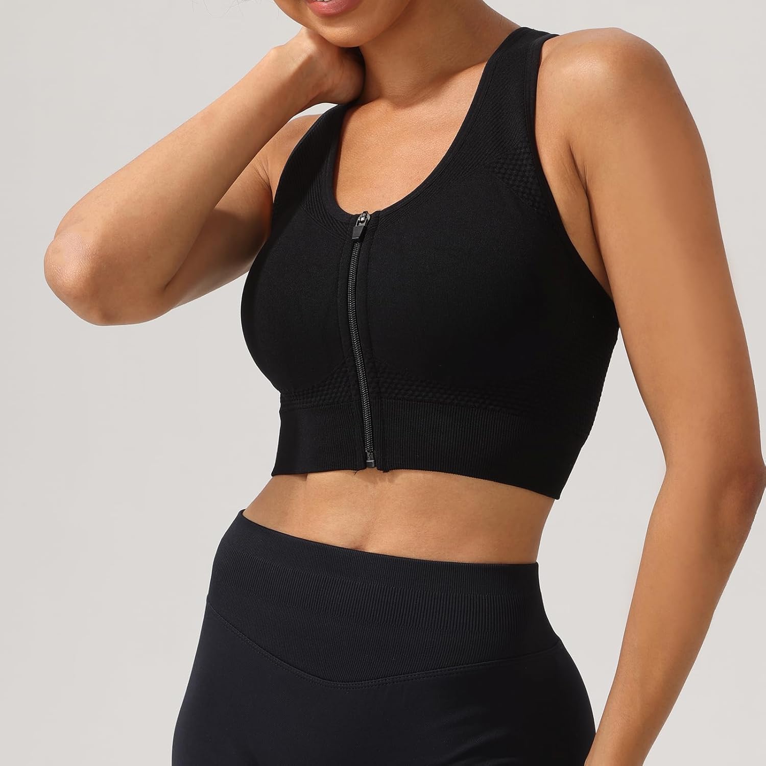 Racerback Padded Sports Bra for Women - Medium Support Zipper Front Workout Bra - Image 3