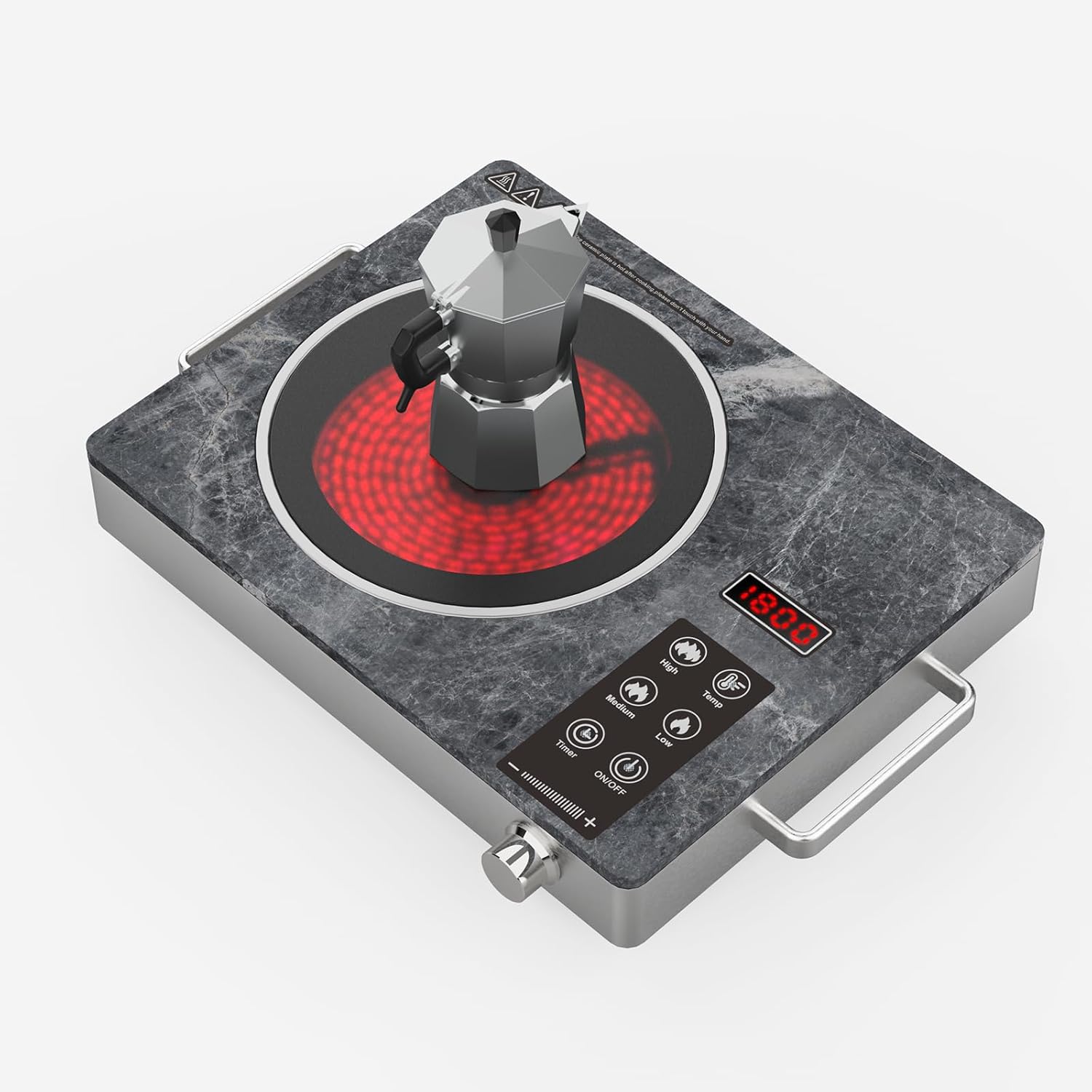 Portable Electric Stove 1800W, 110V Ceramic Hot Plate, Single Burner Cooktop with Knob Control, Timer, Safety Lock, Portable Cooking for Home, Office, RV