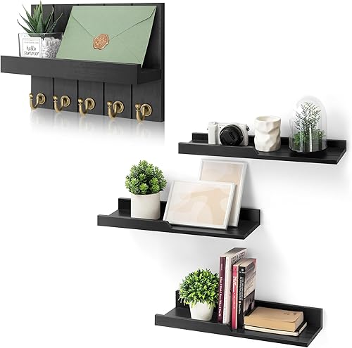 Rebee Vision Moderno juego de estantes flotantes y soporte para llaves de pared, elegante decoración de pared para sala de estar para decoración