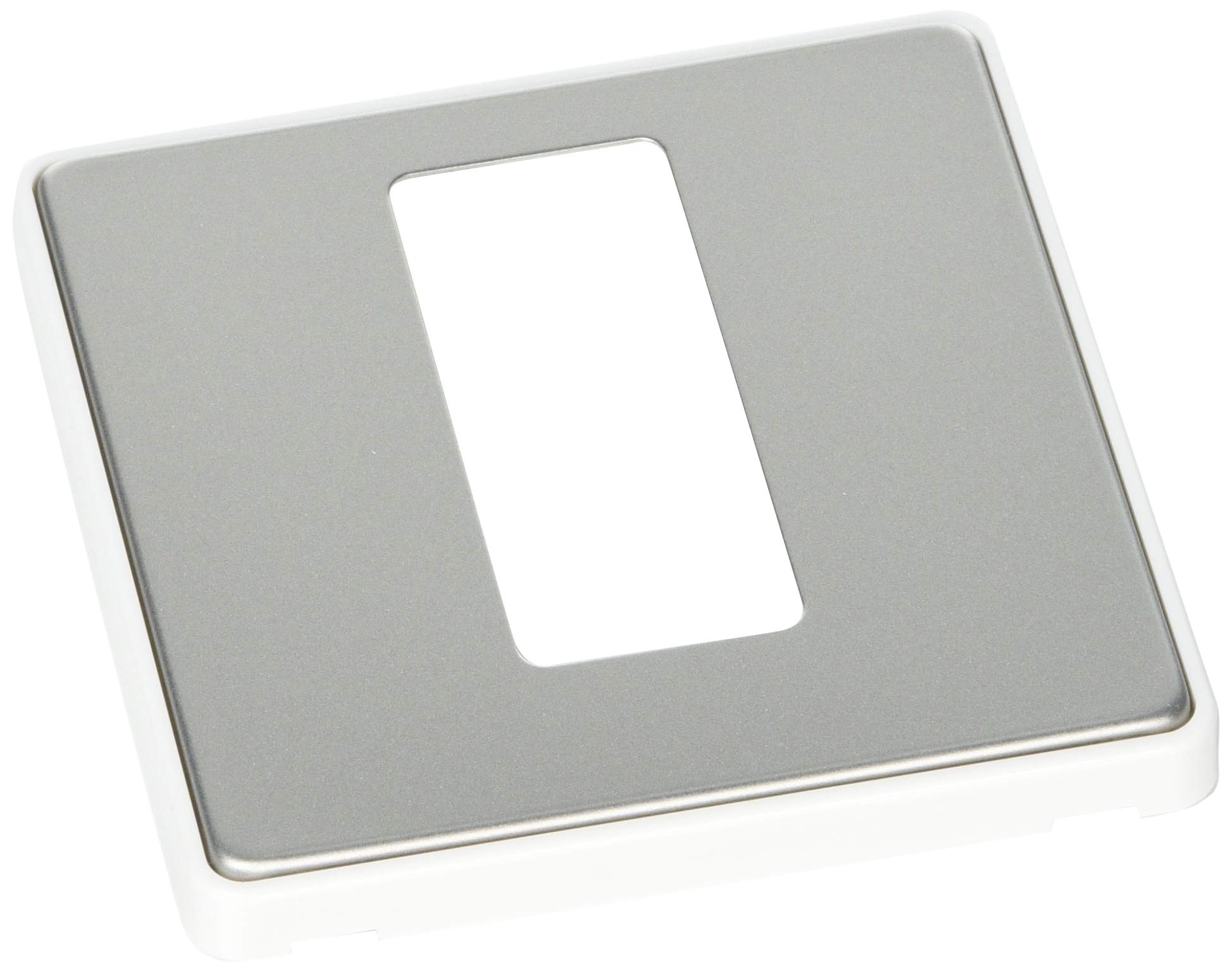 MK (ELECTRIC) Dimensions 1 Gang 32A Dp Switch And Neon Satin Steel Finish Frontplate With A White Trim, Satin Steel With White Insert