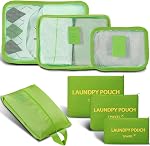 7 Set Cubes d'emballage pour les bagages de voyage Sacs à bagages Réutilisables Sacs organisateur de valises étanches avec sac de chaussures et sac de toilette (vert)